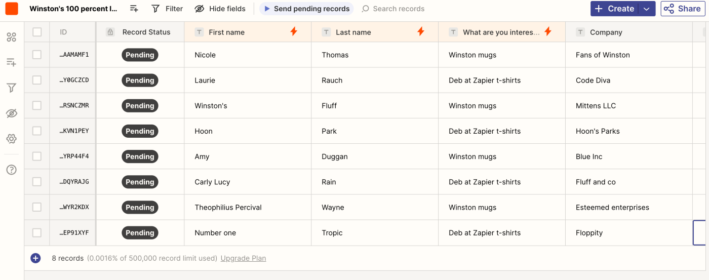 Tables can create fields and records from imported data.