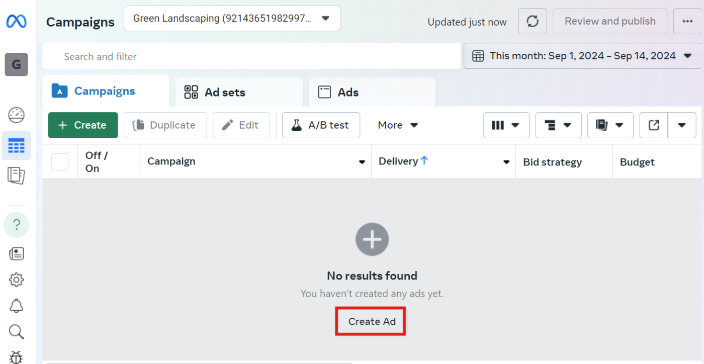 Clicking Create Ad in Facebook Ads Manager