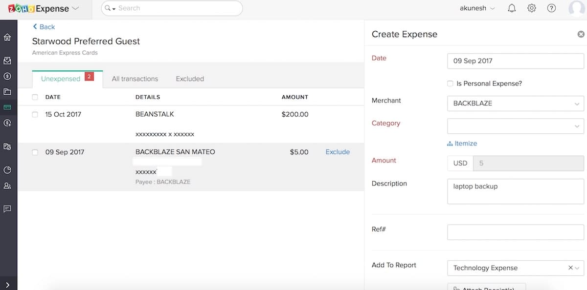 Zoho Expense screenshot