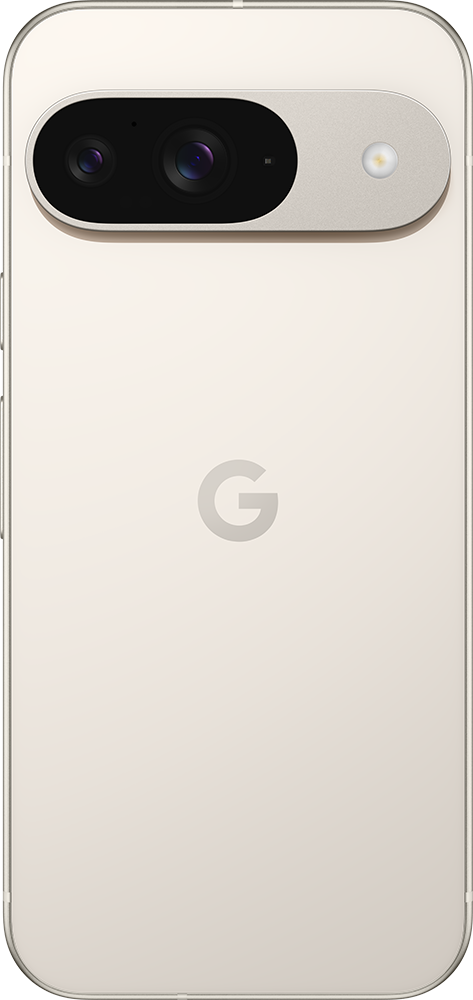 Achterkant van de witte Google Pixel 9