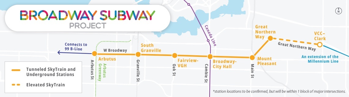 Broadway Subway SkyTrain route map