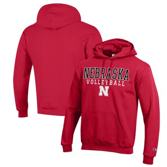 Men's Champion Scarlet Nebraska Huskers Stack Logo Volleyball Powerblend Pullover Hoodie