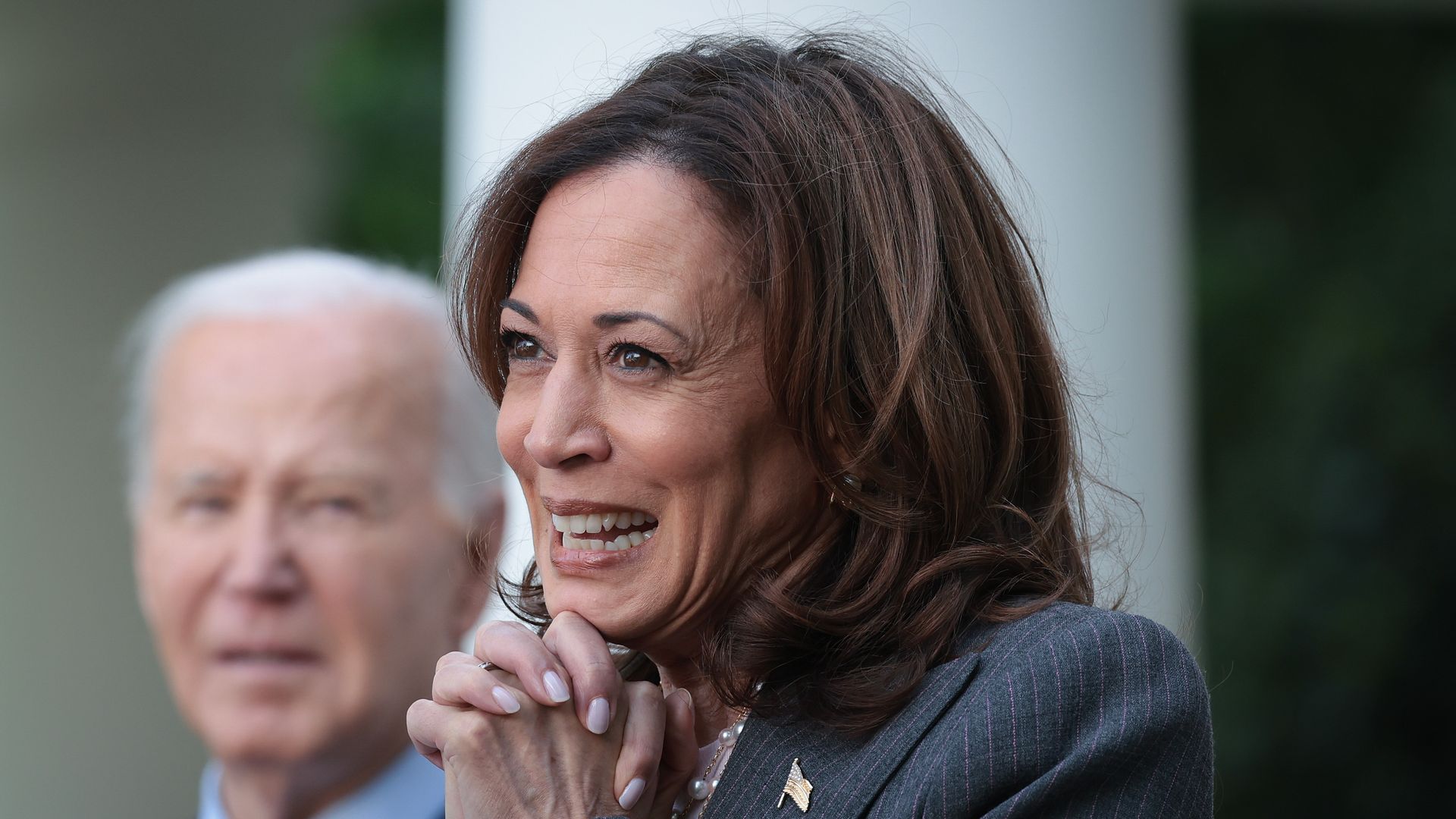 U.S. Vice president Kamala Harris speaks during an event with U.S. President Joe Biden celebrating Asian American, Native Hawaiian, and Pacific Islander Heritage Month in the Rose Garden of the White House May 13, 2024 in Washington, DC