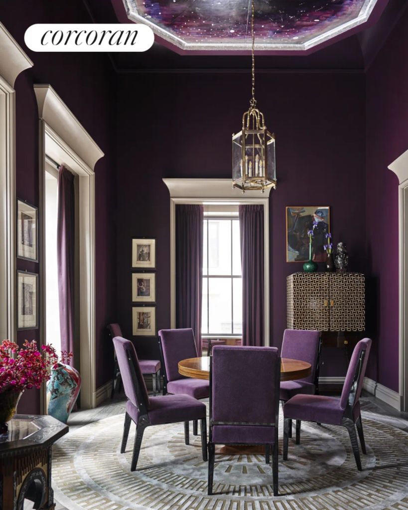 Dining room with galaxy ceiling at 111 W 57th Street in NYC