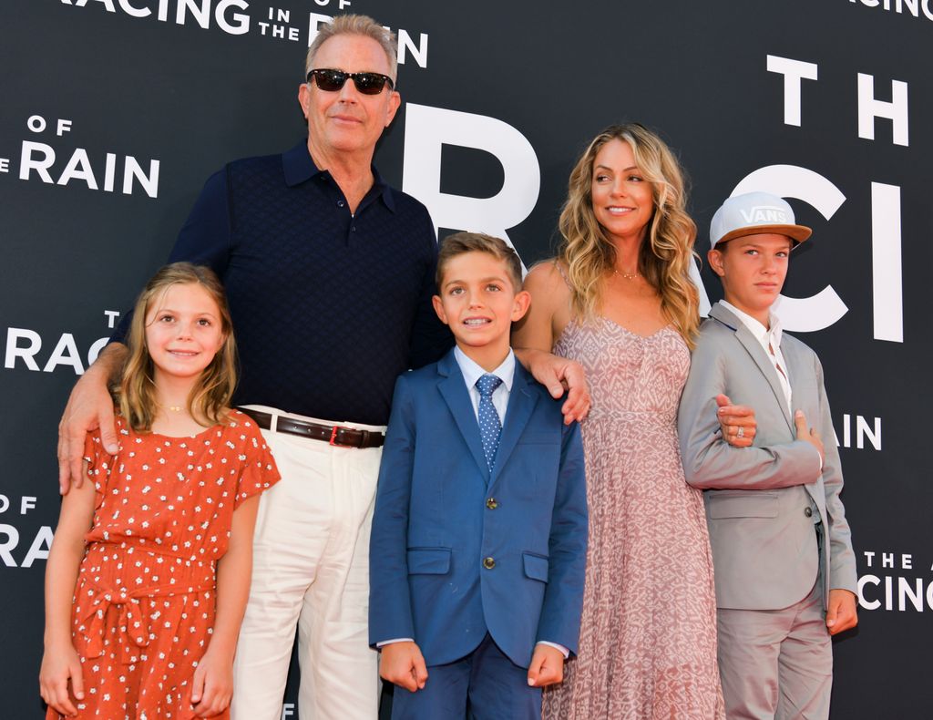 Grace Avery Costner, Kevin Costner, Hayes Logan Costner, Christine Baumgartner, and Cayden Wyatt Costner in 2019 