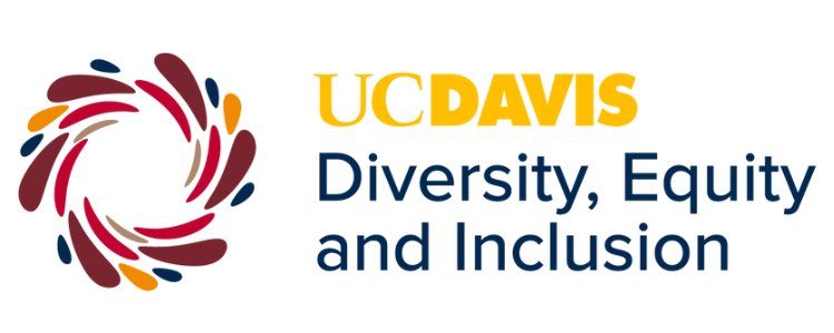 UC Davis DEI logo with a red, orange, and blue circle