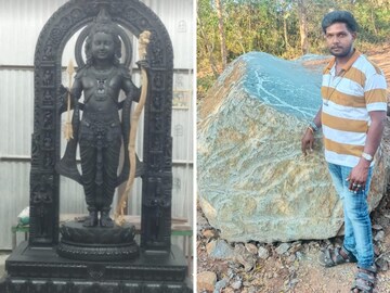 The Ram Lalla idol made using the Krishna Shila (right). (News18)