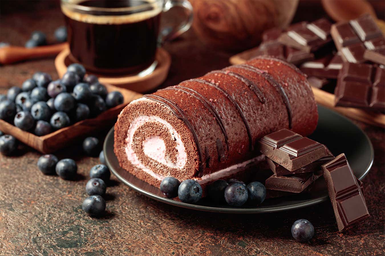 Perfect chocolate and caramel Swiss roll