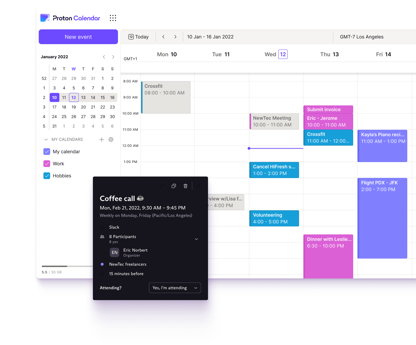 Proton Mail and Proton Calendar use end-to-end encryption to secure your data.