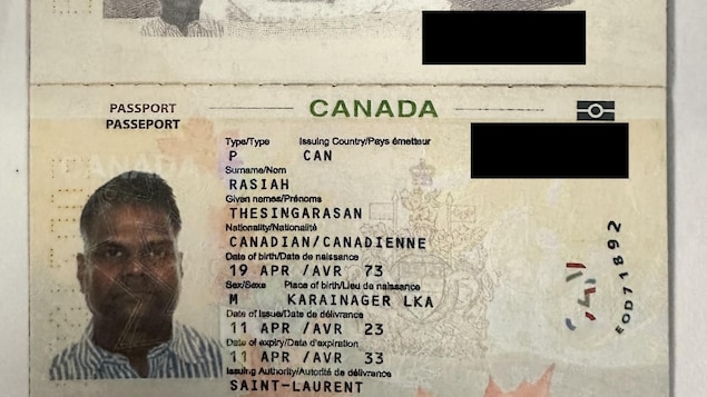 Copie du passeport canadien de Rasiah, avec sa photo.