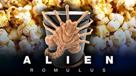 Alien: Romulus AMC Popcorn Bucket shaped like Facehugger, Alien: Romulus logo