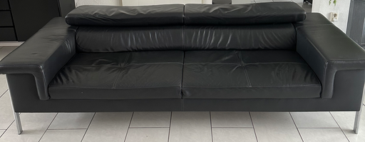 Montèl Leder Schwarz 3-Sitzer Sofa