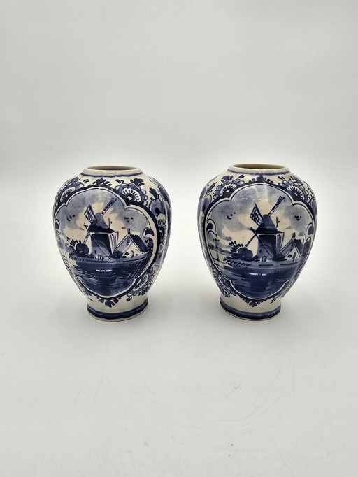 Pair Of Delft Vases