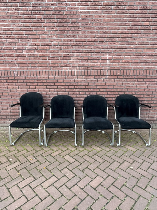 Four Original Gispen 413 Armchairs / Chairs. 1960'S Netherlands