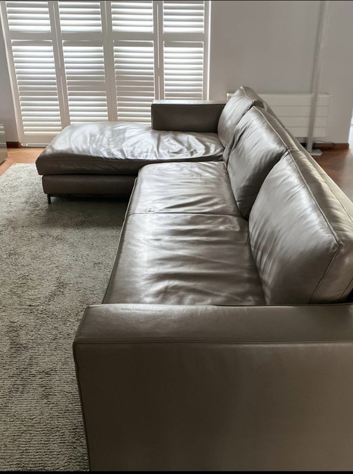 Minotti Sofa and Chaisse Longue classic - leather - Smoke