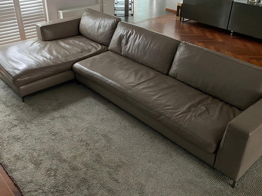 Minotti Sofa and Chaisse Longue classic - leather - Smoke