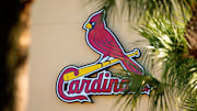 Feb 26, 2021; Jupiter, Florida, USA; A general view of the St. Louis Cardinals logo on the stadium at Roger Dean Stadium during spring training workouts. Mandatory Credit: Jasen Vinlove-Imagn Images