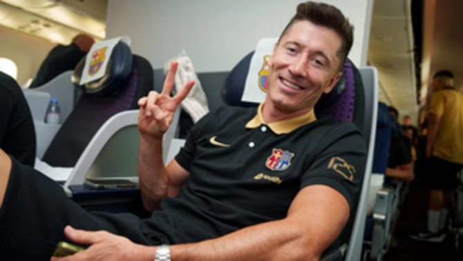 Robert Lewandowski durant el viatge del Barça a Orlando