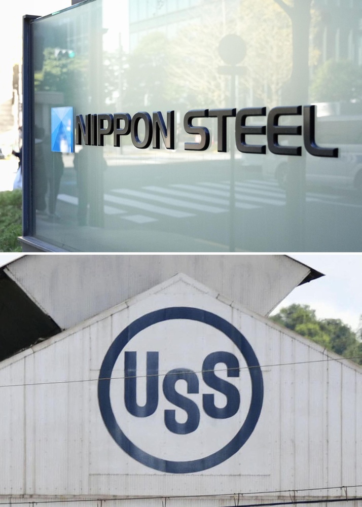 日本製鉄（上）とUSスチールのロゴ