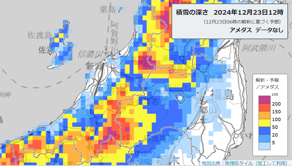 ２３日正午の積雪の予想（気象庁ＨＰから引用）