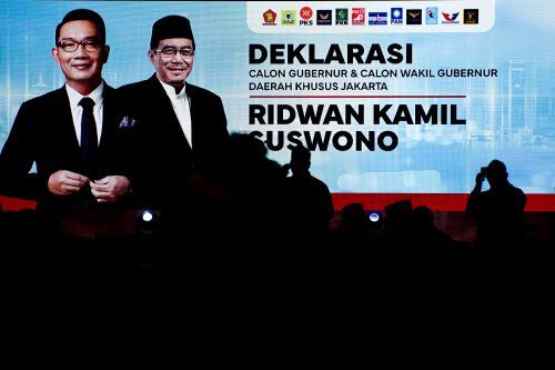 Join forces: Supporters gather on Aug. 19, 2024 for the announcement of Ridwan Kamil of Golkar Party and Suswono of the Prosperous Justice Party (PKS) as respective gubernatorial and deputy gubernatorial candidates in the Jakarta election in November. 