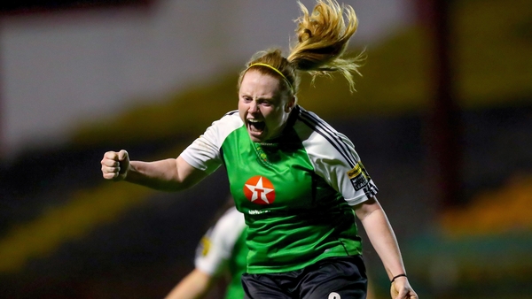 Amber Barrett celebrates her late goal against Shelbourne which helped seal Peamount United's passage to the Continental Tyres FAI Women's Cup Final