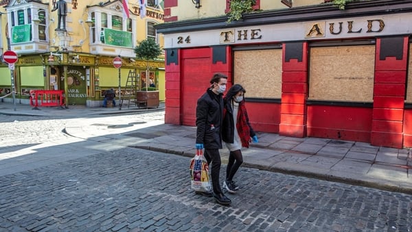 People wearing face masks as a precautionary measure against Covid-19 in Dublin in March 2020 at the start of the pandemic. Photo: Getty Images