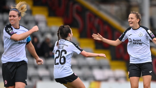 Sligo Rovers players, from right, Jodie Loughrey, Alice Lillie and Emma Hansberry celebrate their victory