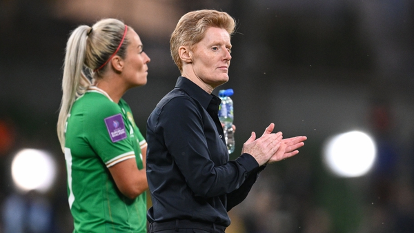 Eileen Gleeson (R) salutes the crowd after Ireland's defeat