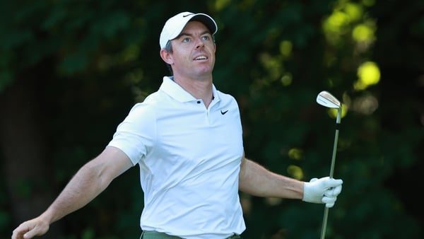 Rory McIlroy watches his tee shot at the eighth hole at Hamilton Golf & Country Club
