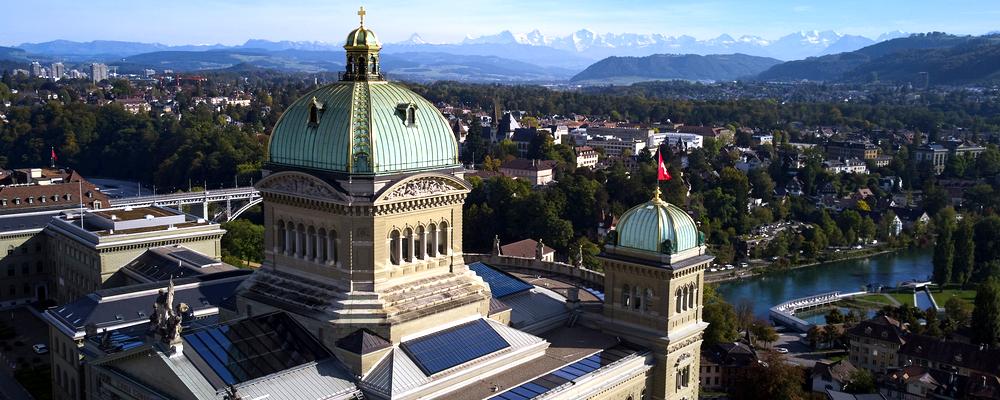 The Swiss Parliament Building (Bundeshaus) is pictured in early autumn light in Bern, Switzerland October 11, 2021. Picture taken with a drone.