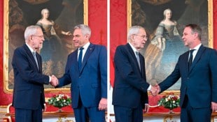 Karl Nehammer war als Zweiter beim Vieraugengespräch mit Bundespräsident Van der Bellen in der Hofburg. (Bild: Krone KREATIV/APA)