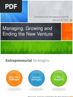 Managing, Growing and Ending The New Venture: Entrepreneurial Management and CSR February 27, 2012