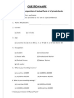 Questionnaire: Questionnaire On Comparision of Mutual Fund of of Private Banks