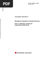 As ISO 10993.4-2003 Biological Evaluation of Medical Devices Selection of Tests For Interactions With Blood