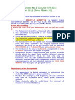 Assignment No.1 (Course STA301) Fall 2011 (Total Marks 30) : Deadline Strictly Directed Rules For Marking