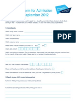 Application Form For Admission To Year 7 in September 2012: 1) Child's Details