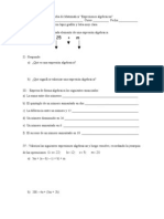 Prueba 5° Expresiones Algebraicas