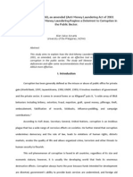 Republic Act No. 9160, As Amended (Anti-Money Laundering Act of 2001 (AMLA) ) : Strong Anti-Money Laundering Regime A Deterrent To Corruption in The Public Sector.