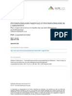 Psychopathologie Parentale Et Psychopathologie de L'adolescent..place Et Enjeux Du Travail Avec Les Familles Dans Une Unité D'hébergement Psychothérapeutique