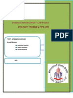 Colony Textiles PVT - LTD: Business Management and Policy