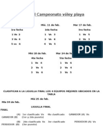 Fixture Del To Vóley Playa