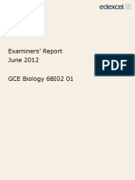 Examiners' Report June 2012 GCE Biology 6BI02 01