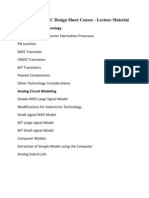 CMOS Analog IC Design Short Course