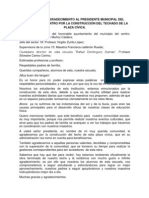 Discurso de Agradecimiento Al Presidente Municipal Del Municipio Del Centro Por La Construcción Del Techado de La Plaza Cívica