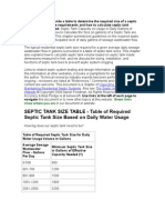 Septic Tank Size Table