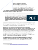 Guidance For Massachusetts Public Schools Creating A Safe and Supportive School Environment Nondiscrimination On The Basis of Gender Identity