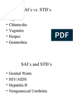 SAI's vs. STD'S: - Syphilis - Chlamydia - Vaginitis - Herpes - Gonnorhea