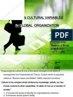 Huma IN G: N & Cultural Variables Lobal Organization