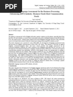 Businessenglish Language Assessment For The Business Processing Outsourcing (BPO) Industry: Business Needs Meet Communication Needs Needs Meet Comm Needs PDF